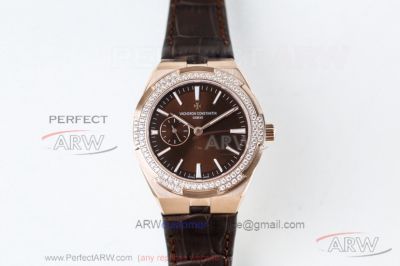 Swiss Copy Vacheron Constantin Overseas Women's 37 MM Small Model Rose Gold Diamond Case Chocolate Face Cal.5300 Watch